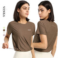 New Design Women's Yoga T Shirts Quick Dry Comfortable Workout Tops Adjustable Drawstring Hem Loose Plus Size Breathable