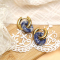 Trendy Design Women Wear Stainless Steel Gold Plated Green or Purple Gentle Jade Hoop Earrings for Wear