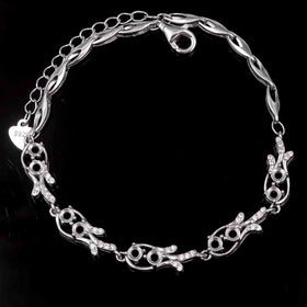 Sterling Silver 3*3mm Semi Mount Bracelet Empty Support Blank Claws Setting S925 Mountain Base Without Main Stone for Inlay DIY