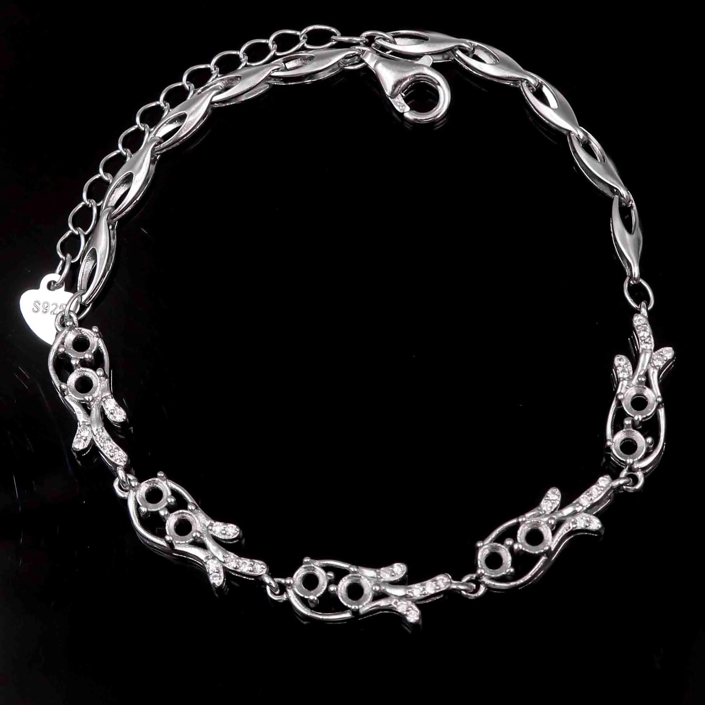 Sterling Silver 3*3mm Semi Mount Bracelet Empty Support Blank Claws Setting S925 Mountain Base Without Main Stone for Inlay DIY