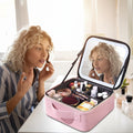 Makeup Bag with LED Mirror PU Leather Makeup Case 3 Adjustable Brightness Levels Lighted Cosmetic Case with Mirror Dividers