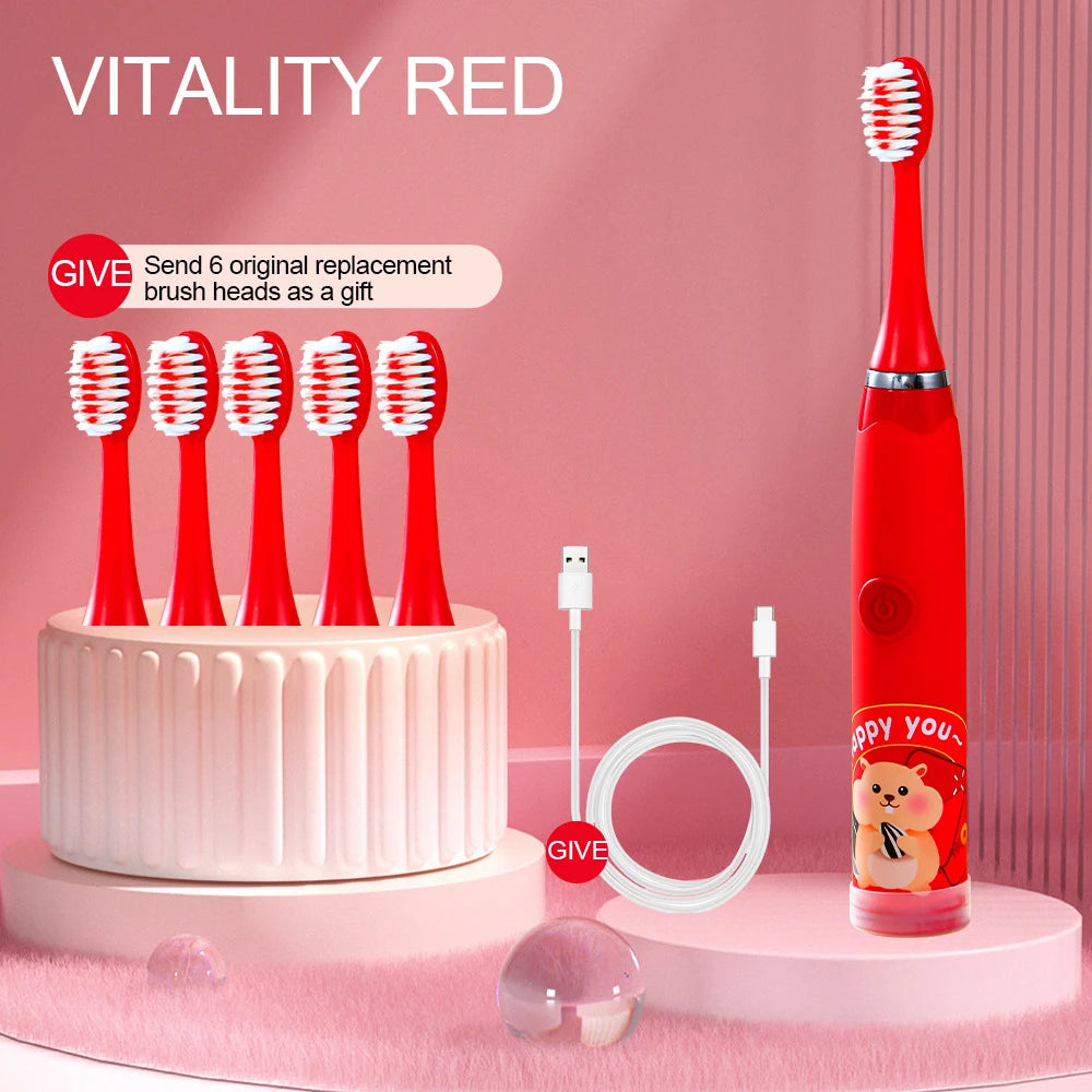 Waterproof IPX6 Smart Children's Sonic Electric Toothbrush with Type-C Charging 4 Modes Soft Bristles for Household Use