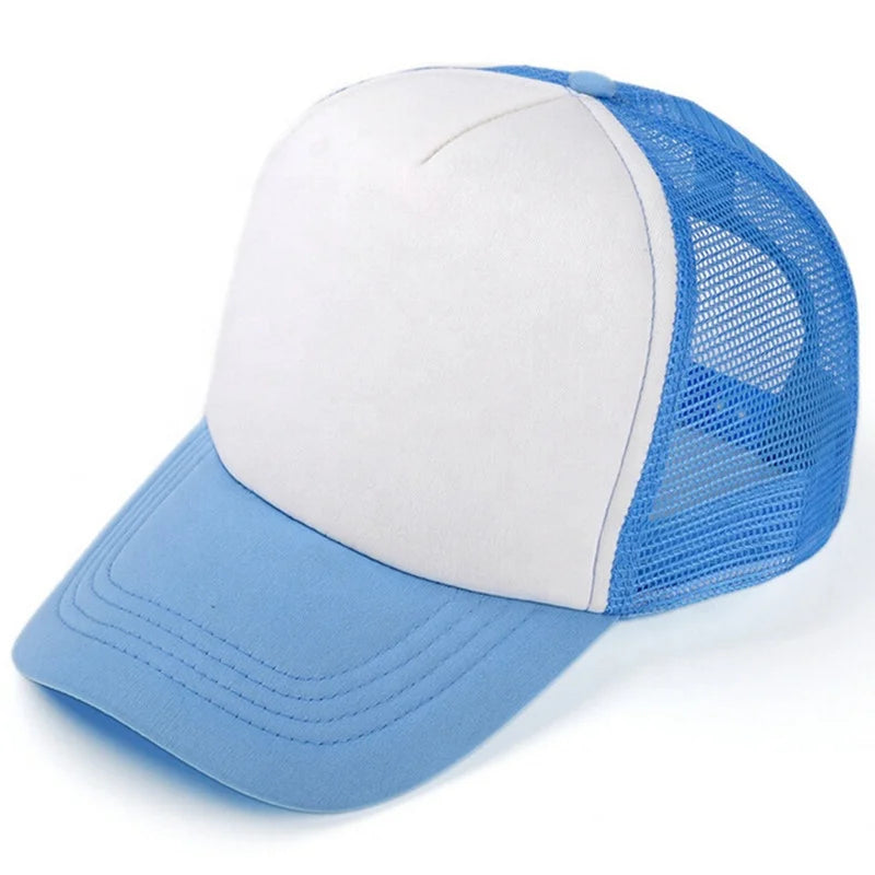 Wholesale Custom Plain Polyester Sports Caps Yellow Orange Pink Curved Brim Trucker Mesh Cap for Kids for Beach Scene