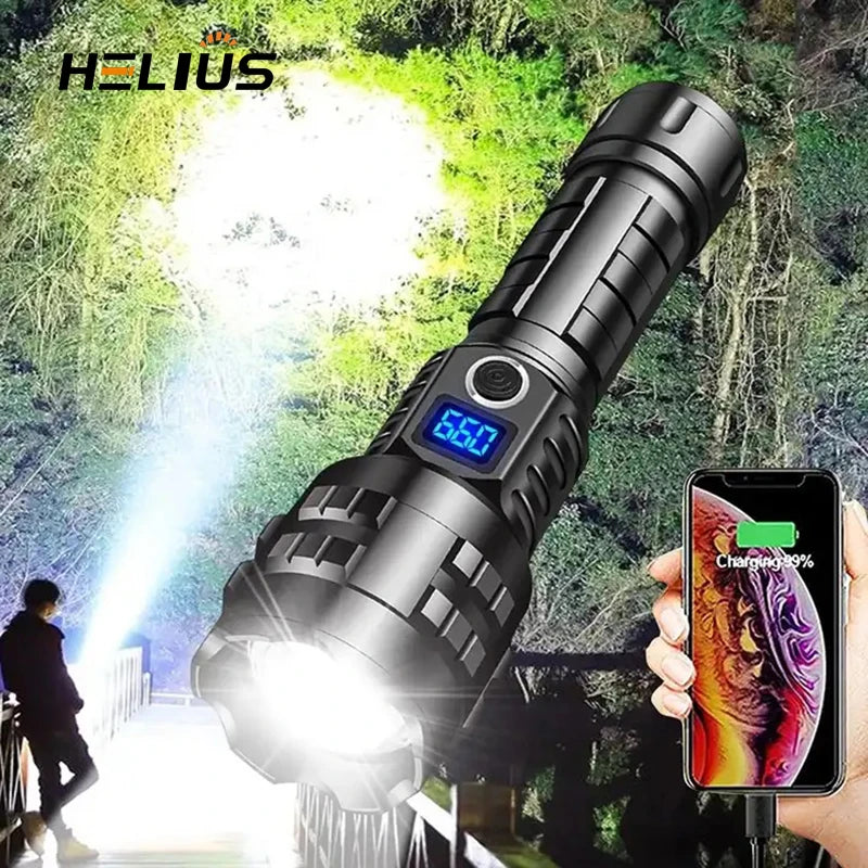Super Bright 5 Modes LED Flashlight for Outdoor Adventure Tactical Torch Safety Hammer Design Built-in Battery Aluminum Alloy