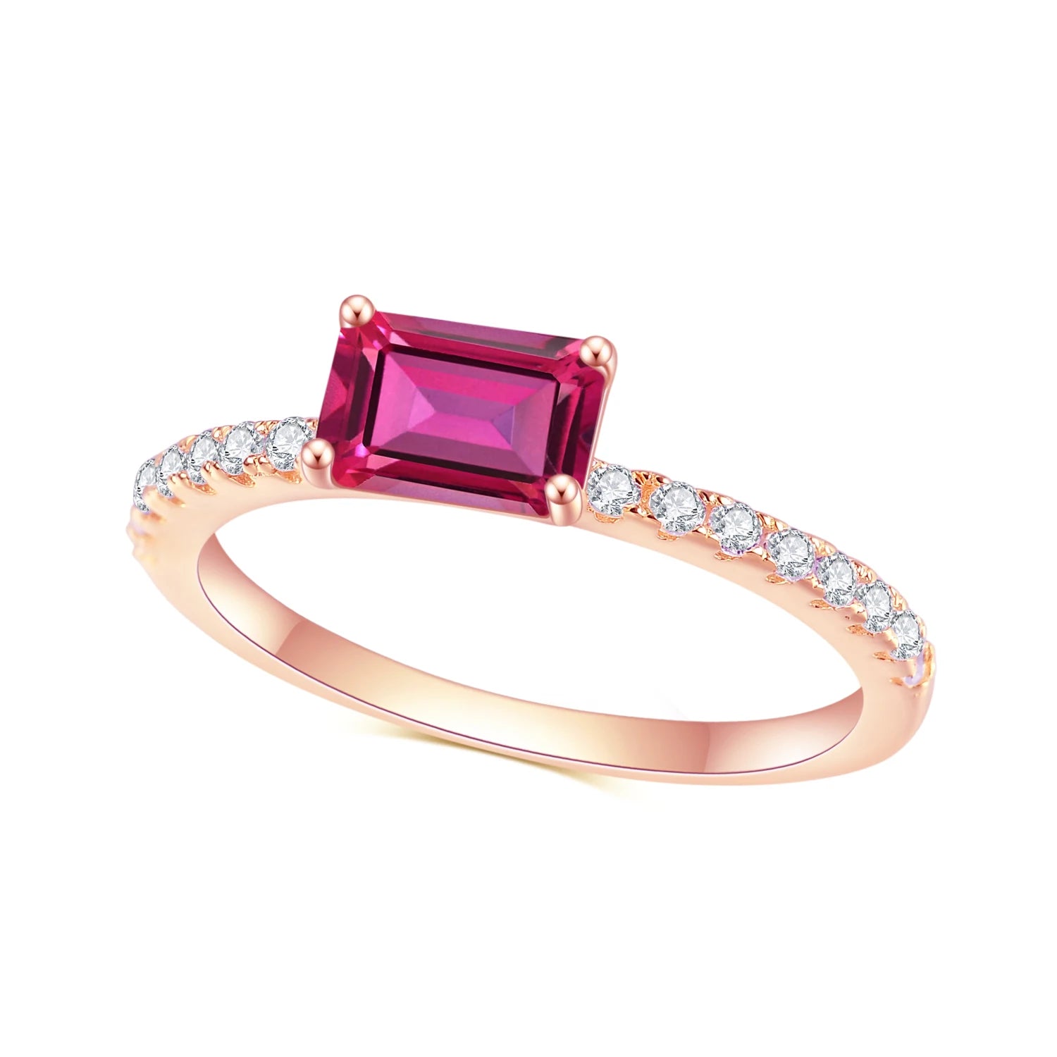 OL1021 Abiding Fine Jewelry Wholesale Prong Setting Emerald Cut Lab Created Ruby Rose Sterling Silver Gold Plated Finger Ring