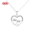 925 Sterling Silver Love Heart Owl Twins Pendant Cubic Zirconia Wholesale Fine Jewelry Necklaces Women