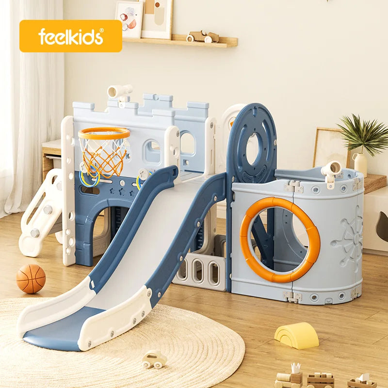 FEIQI Pirate Ship Children Home Playground Baby Plastic Toy Toddlers Slide for Kids Indoor Fence Playhouse