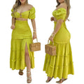 Solid Color Short Sleeve Dress Suit Ladies Two Piece Casual Long Skirt New Fashion New Women's Sweet Summer Vintage Polyester