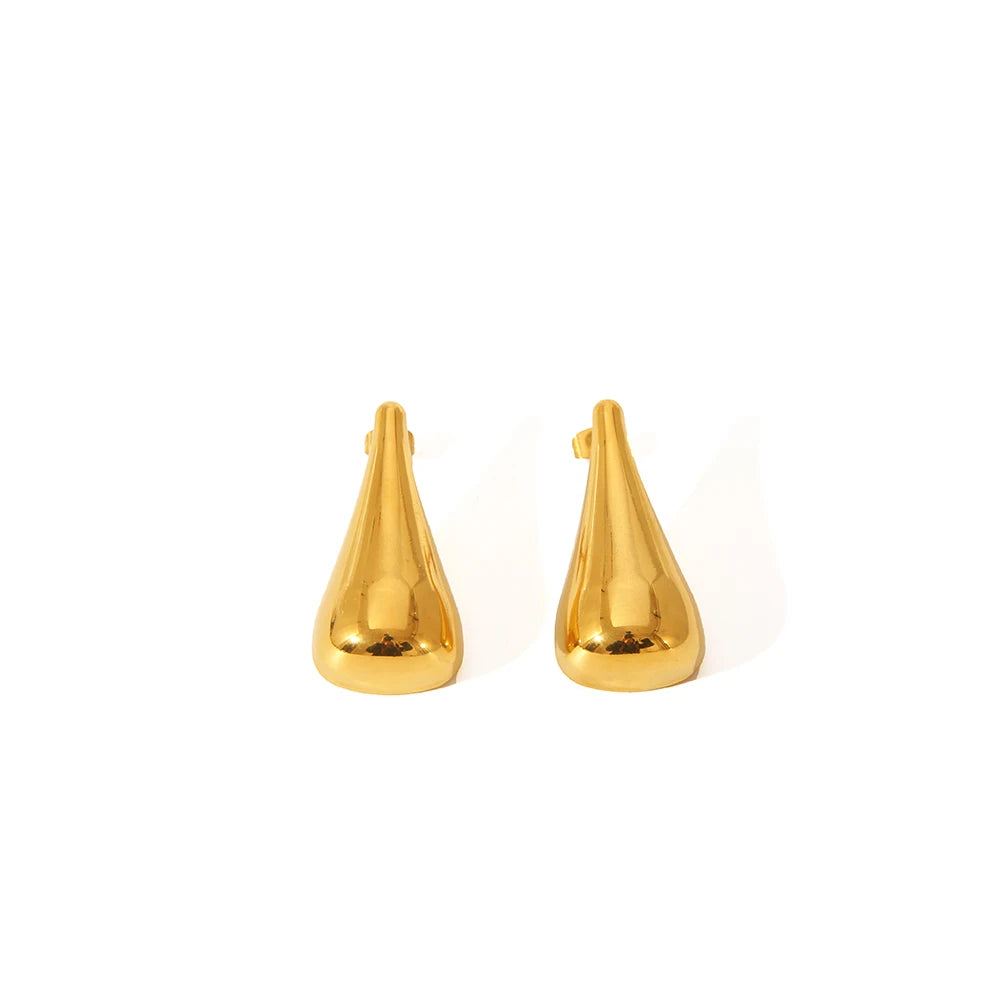French Vintage Stainless Steel Versatile Jewelry 18k Gold Plated Waterproof Long Water Drop Pendant Stud Hoop Earrings Women