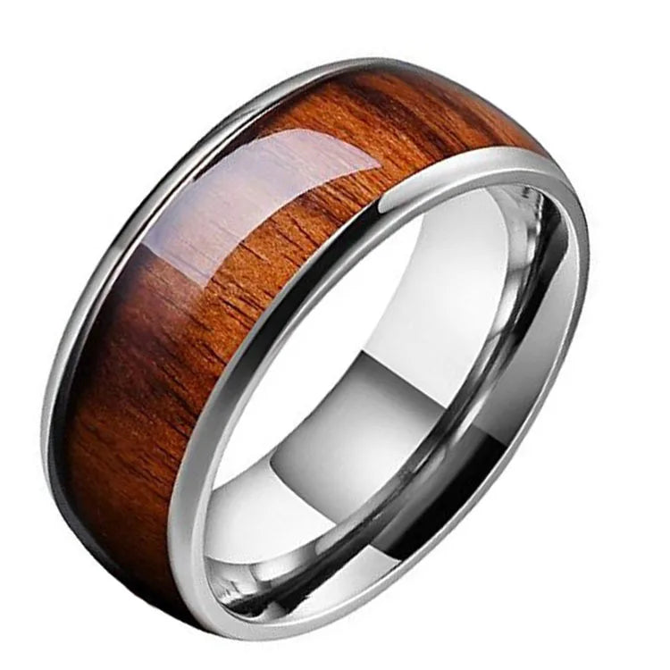 Customized Men's Stainless Steel Ring Classic Hawaii Mahogany Atmosphere Fashion with Rhodium Plating New Ornaments