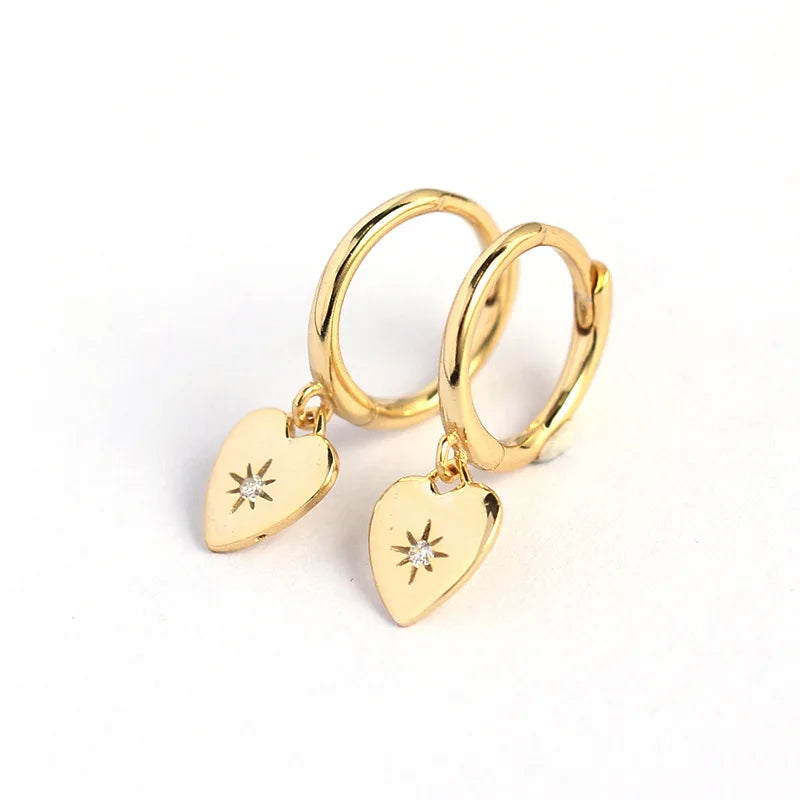 925 Silver Lovely Gold Color Heart Sunshine Small Charm Hoop Earrings for Women Girl Cute Romantic Accessories