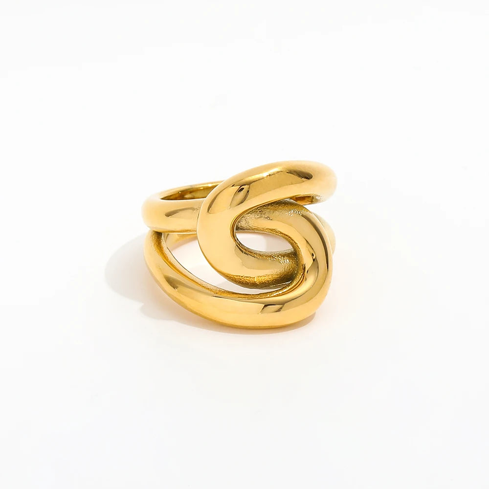 High End 18K Plain Gold Layered Cross Chunky Knot Rings Stainless Steel Trendy Simple Gold Plated Jewelry