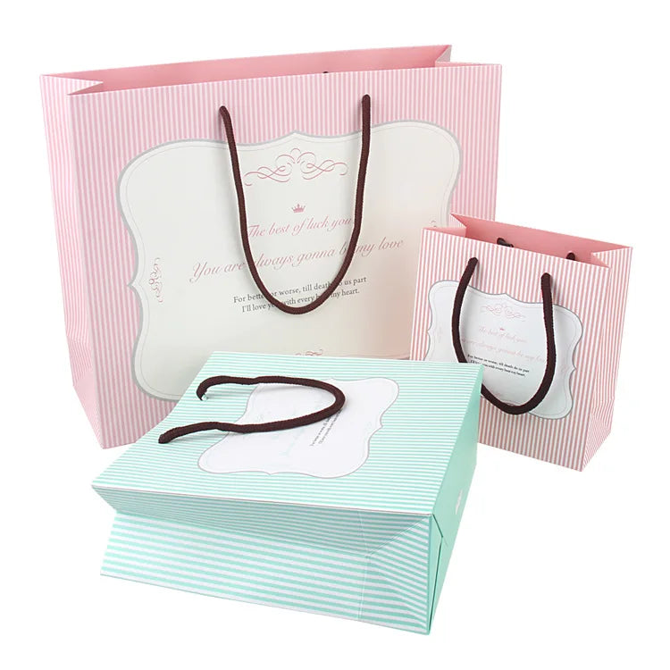 Factory Wholesale DIY Jewelry Clothing Cosmetics Stripe Store Packaging Shopping Paper Bag English Logo Custom Paper Bag