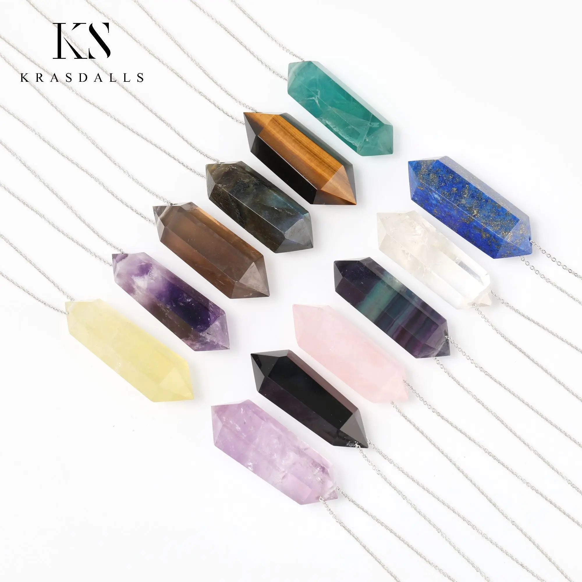 Stainless Steel Chain Crystal Necklace Natural Amethysts Labradorite Gemstone Double Point Pendant Hexagonal Necklaces Gifts