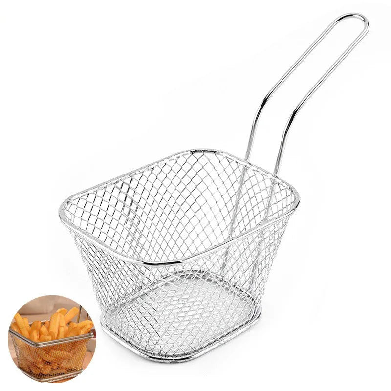 Hot Sale Stainless Steel Mesh Wire Mini Square French Frying Fries Chips Baskets Deep Metal Design for Colanders & Strainers
