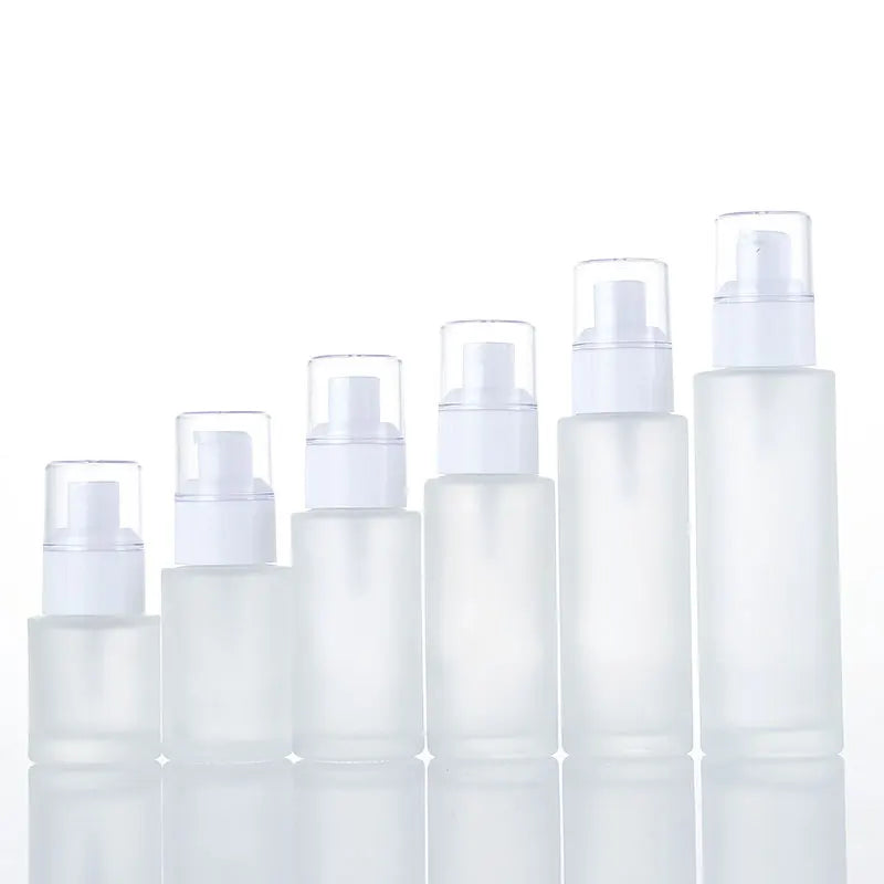 20ml 30ml 40ml 50ml 60ml 80ml 100ml 120ml 3.4oz Flat Shoulders Clear Frosted Frosted Cosmetic Glass Lotion Bottle With Sprayer