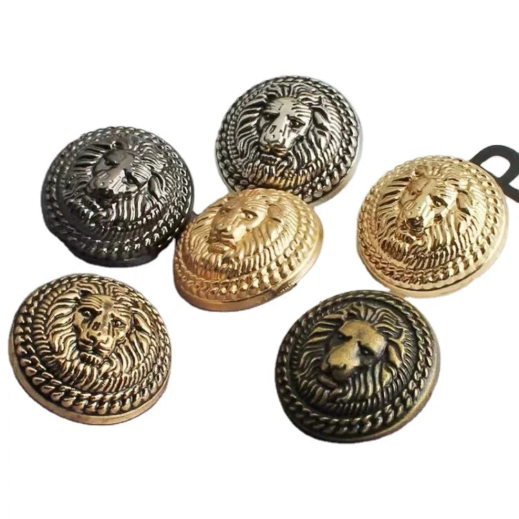 Retro England Style Lion Head Zinc Alloy Eco-Friendly Square Shank Button with Rhinestone Decorations for Suits & Overcoats