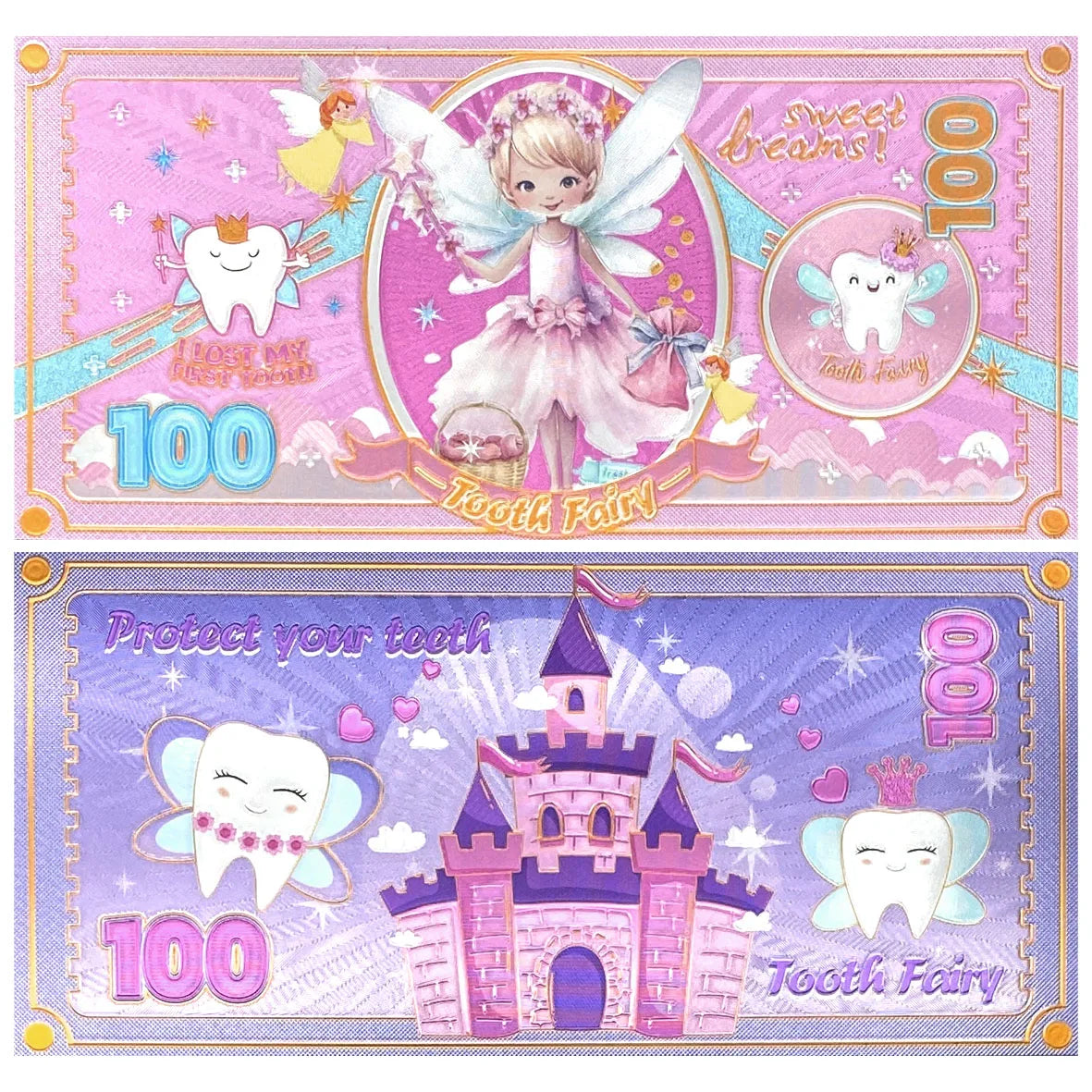 Free Shipping Anime Cartoon Tooth Fairy Children's Souvenir Gift Plastic Silver Foil Plated Banknote