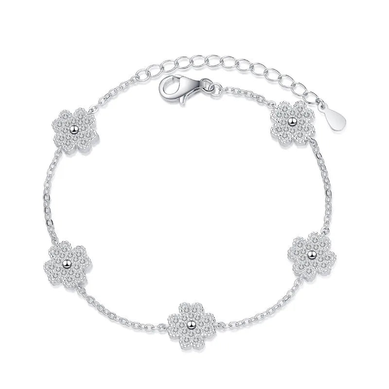 High Quality Sterling Silver Clover Lucky Bracelet Moissanite 925 Silver Fine Bracelet Wholesale Adjustable Custom Women Jewelry