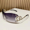 Y2K Spicy Girl Style Purple Pink Cobra Integrated Large Frame Sunglasses UV400 Metal Sun Glasses with Gold Frame