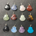 Natural Gem Stone Crystal Healing Stones Amethyst Pendant Carved Shell Jade Stone Charm Pendant for Jewelry Making