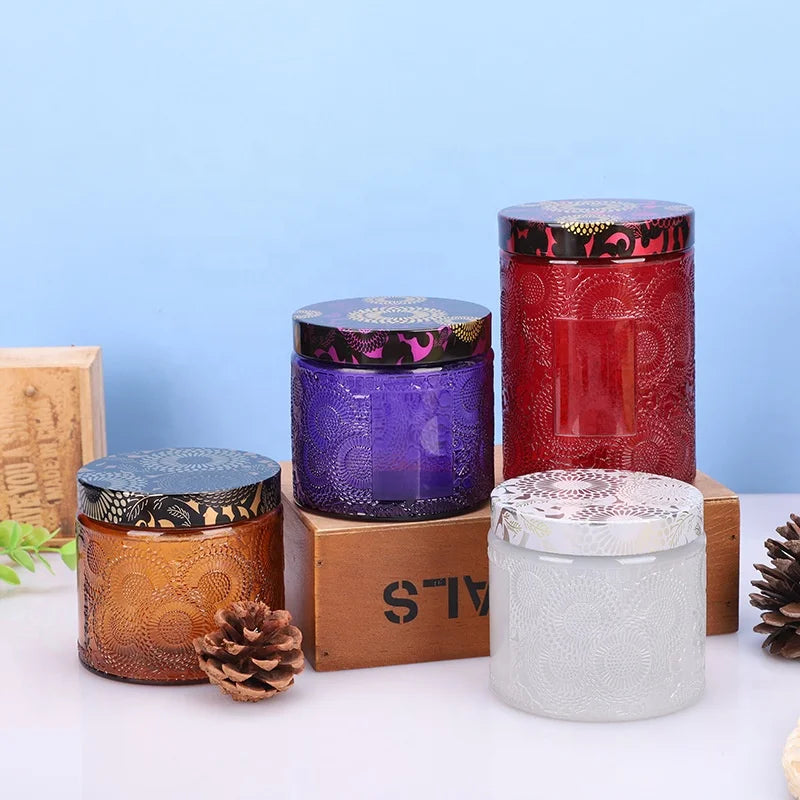 Red Candle Jars Amber Wide Mouth New Fancy 12oz 16oz Luxury Home Decoration Silver Christmas ST Novelty Candle Holders 2pcs