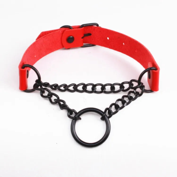 AA01324 Punk Pu Leather Black Round Metal Spike Rivet Collar Studded Choker Necklace Birthday Party Choker Jewelry