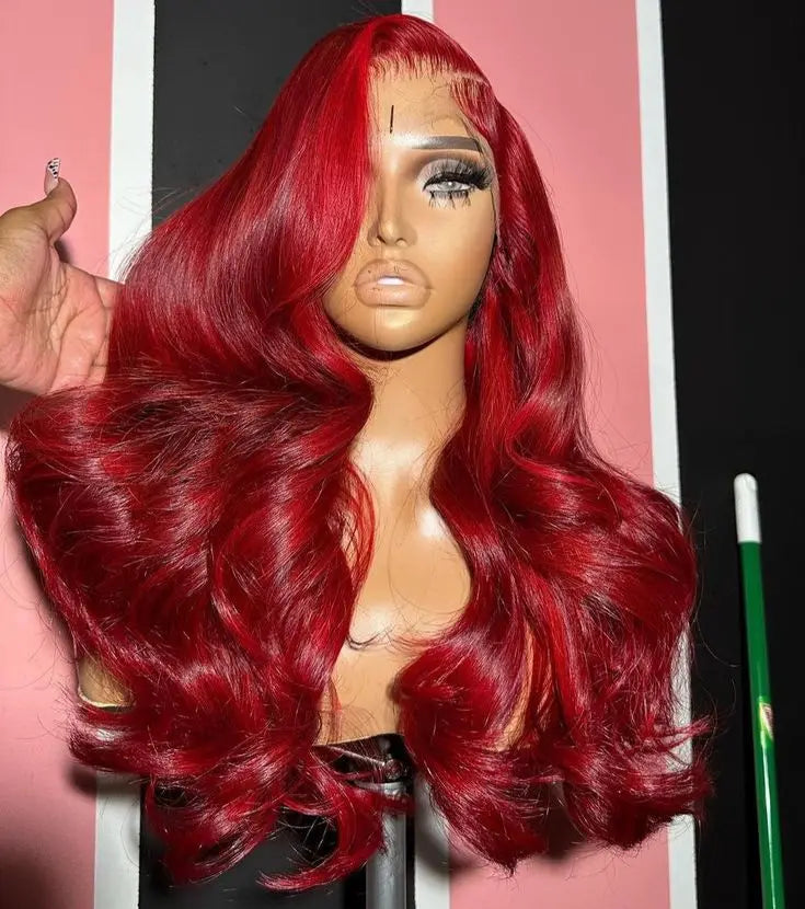 Customized 13*4 Transparent Lace Frontal Wigs Vietnamese Human Raw Hair Glueless Human Hair Wigs 99j Color Body Wave Deep Wave