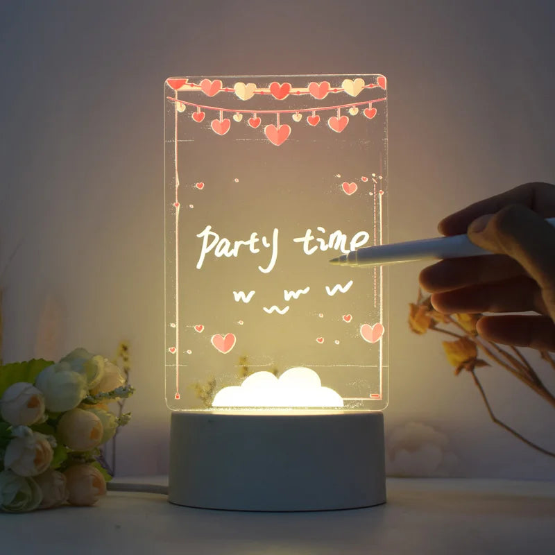 Xinbanxin Erasable White Base Luminous Mini Led Message Board Write Acrylic Creative Birthday Present Children's Gift Set Item