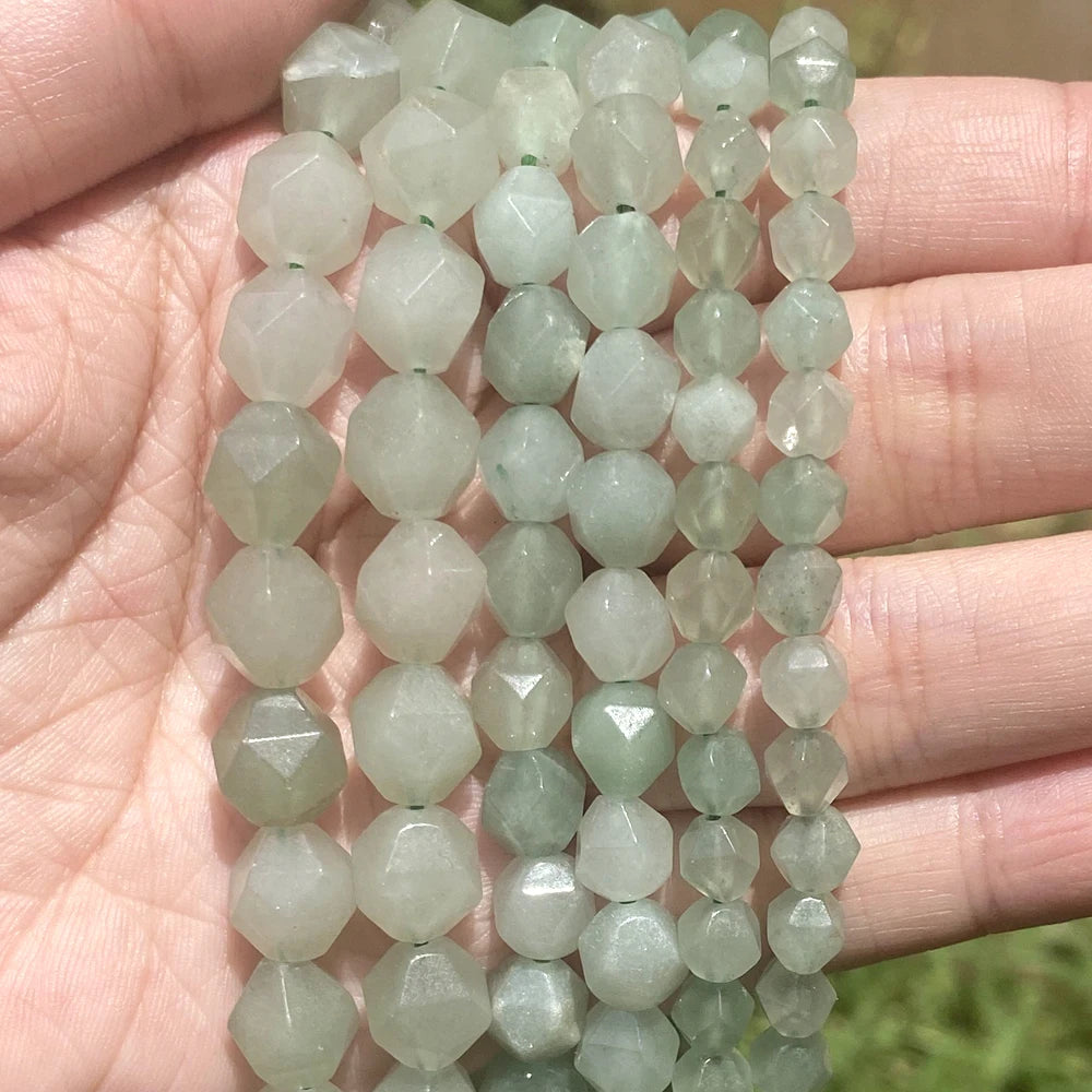 AsVrai U Natural Faceted Green Aventurine Stone Loose Spacer Bead Jewelry Making DIY Handmade Bracelet Necklace 6mm/8mm/10mm
