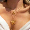 Fashion Dainty  18k Gold Plated Starfish Stainless Steel Geometric Charm Pendant Layered Necklace for Women Jewelry