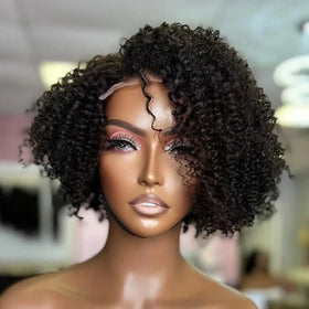 Cheap Short Bob Wigs 5x5 Human Hair Kinky Curly Lace Front Wig Transparent Glueless HD Lace Small Black Women