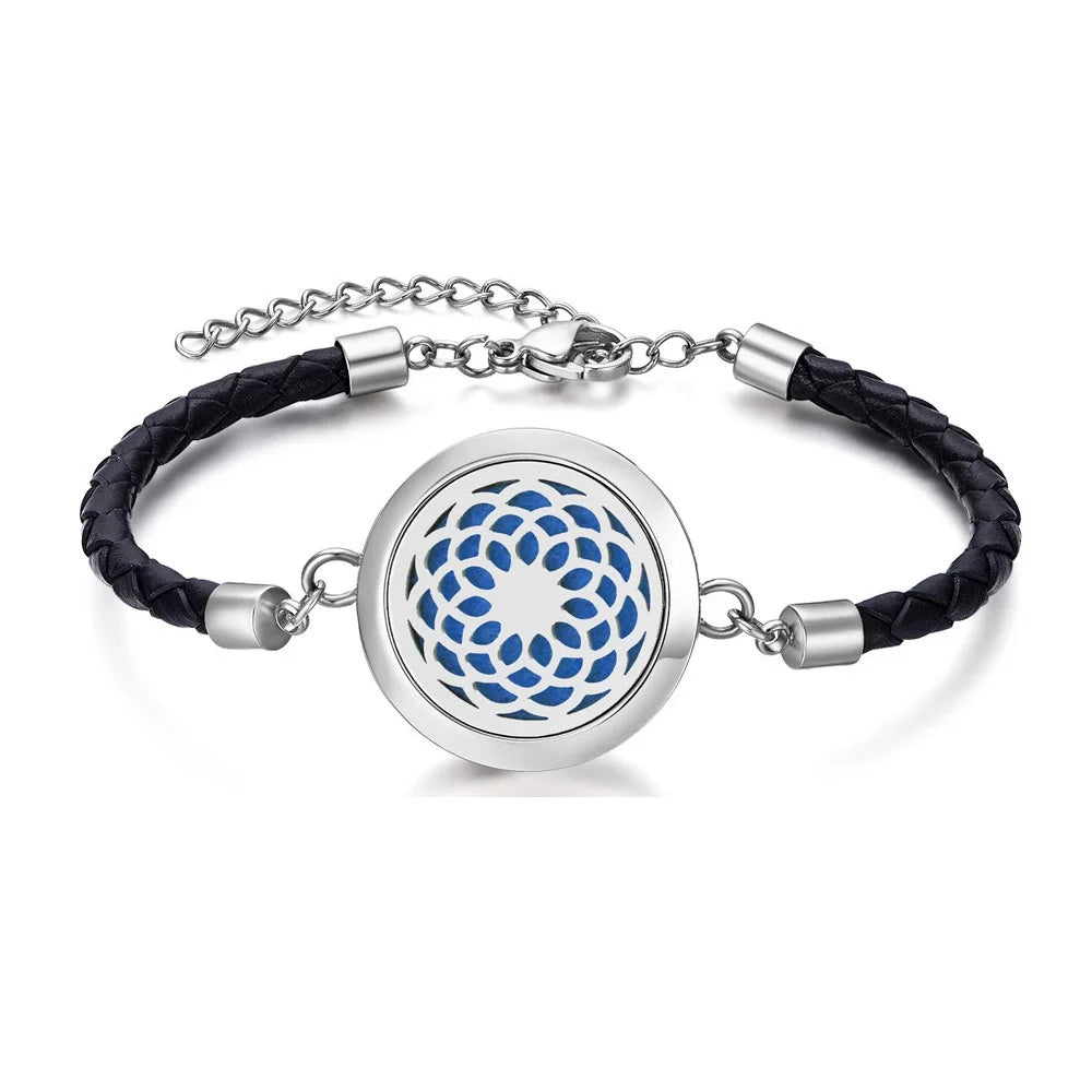 New Perfume Essential Oil Fragrance Diffusing Box Aromatherapy Bracelet Stainless Steel Leather Diffuser Bracelet for Women