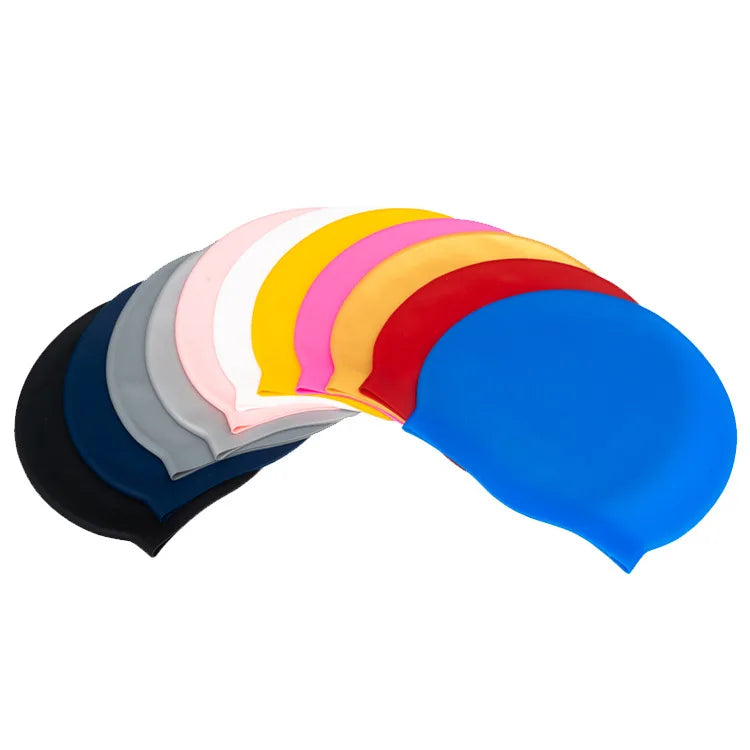 Comfortable Custom Sport Swim Cap for Adults Non-Slip Waterproof Silicone Ear Protector with Pure Color Convenient Swim Cap