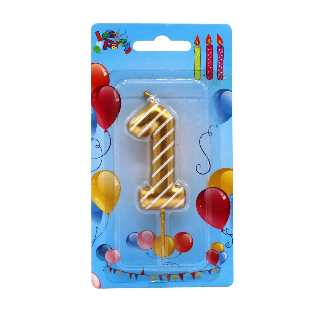 Handmade Gradient Ribbon Pattern Birthday Number Candle Paraffin Wax Smokeless for Parties