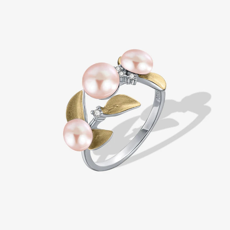 Daidan Zirconia Ring 925 Sterling Silver Rings Gold Plated Leaf Resizable Pearl Luxury Rings for Women