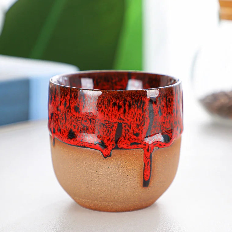 Creative Japanese Kiln Change Flow Glaze Handmade Restaurant Chinese Crumpled Ceramic Latte Espresso Milk Tea Cup
