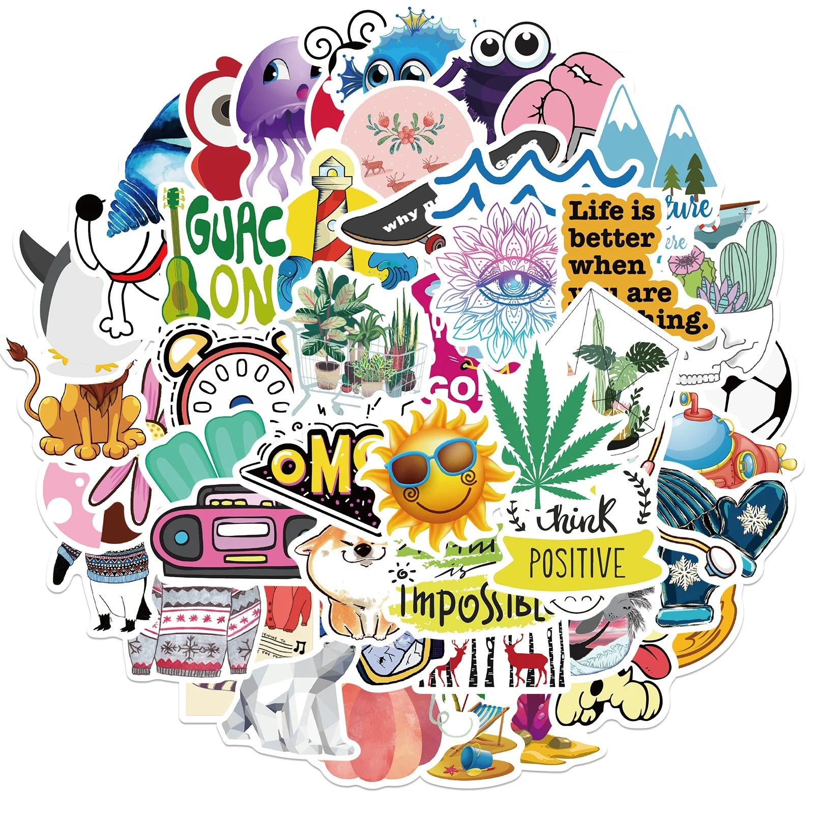 50Pcs Kawaii Kids Children Graffiti Label Sticker for School Shop Promotion Gifts Diy Decor Waterproof Stickers Custom