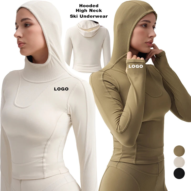 Winter Custom Womens Clothing for Skiing Thick Jacket Pullover Hoodie Workout Gym Fitness Sportswear Tight Ski Suit for Women
