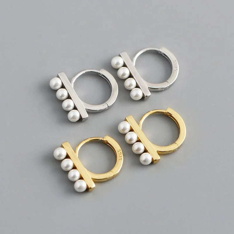 2023 NEW DROP SHIPPING 925 Sterling Silver Simple Beautiful Pearl Hoop Earring for Women