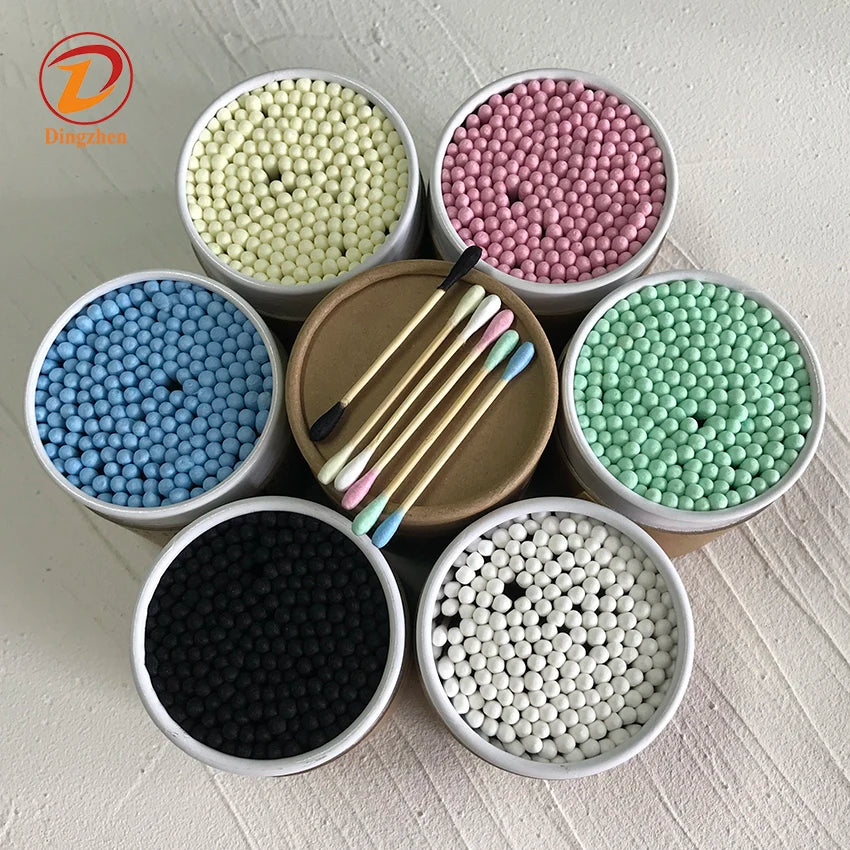 Wholesale Price 200 Wooden Cotton Swabs Bulk Makeup Ears Cleaning Tool Double Head Organic Cotton Buds Bamboo Sticks for Ears