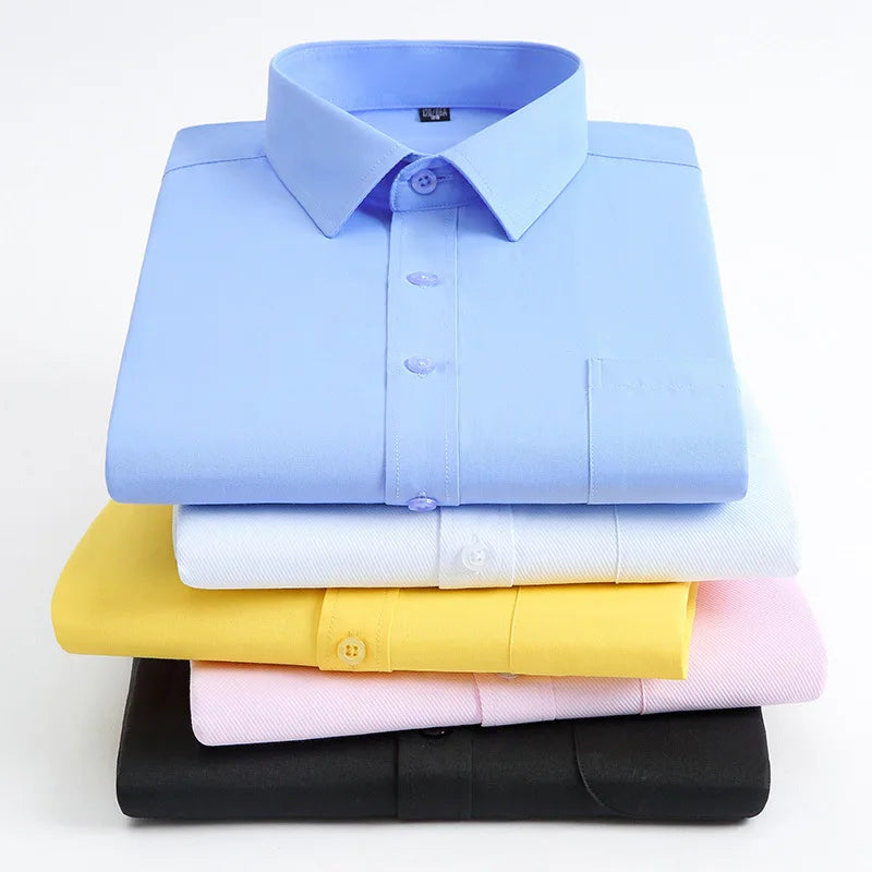 RNSHANGER Men Business Casual Office Shirt Single Patch Pocket Long Sleeve Standard-fit Comfortable Button-down Dress Shirts