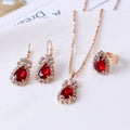 Hot Sale Personality Water Drop Rhinestone Necklace Earrings Ring Set Shiny Bridal Jewelry Three Piece Set