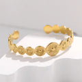 Waterproof 18k Gold Plated Stainless Steel Cuff Bracelet Vintage Geometric Splicing Carved Sun Open Bangle Bracelet for Women