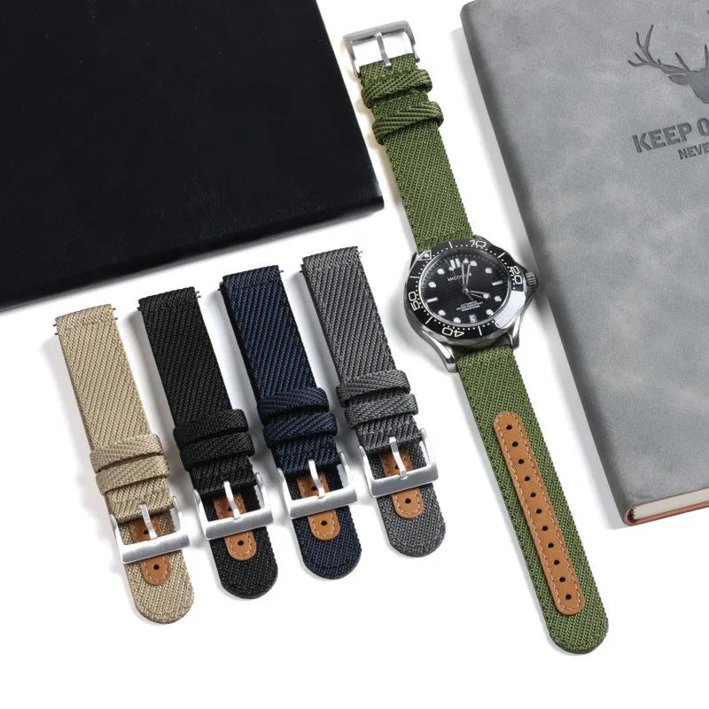 Wholesale 18mm 20mm 22mm Quick Release Nylon Fabric Watch Strap Replaceable Wristband Leather Nylon Hybrid Watch Bands