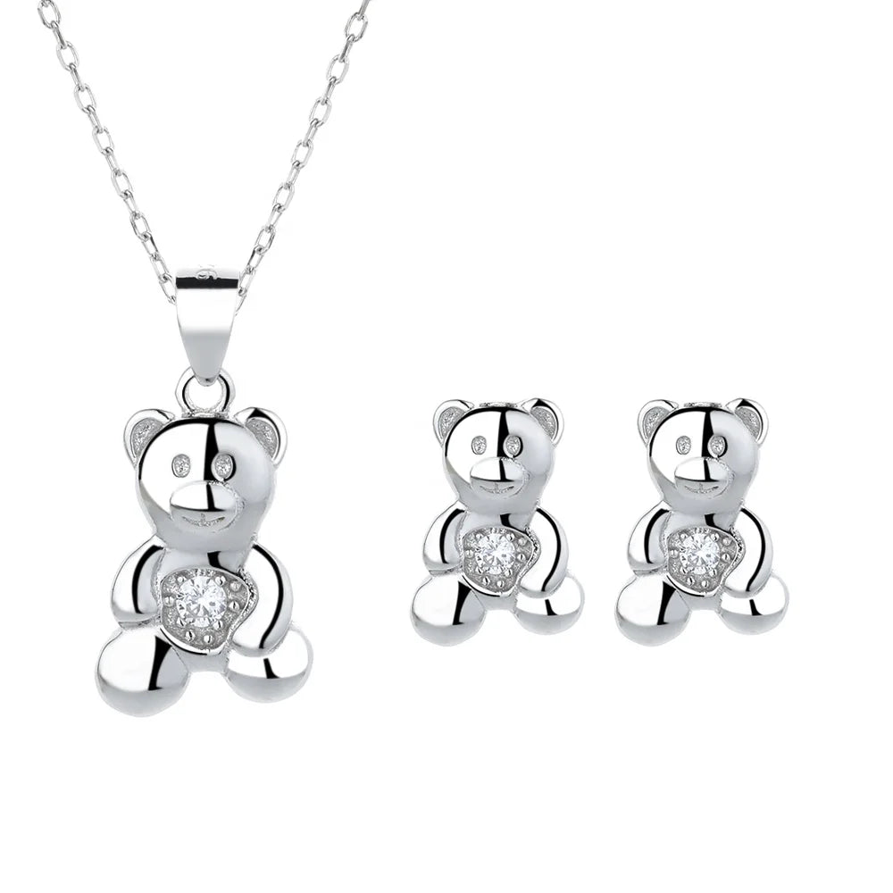 Stylish Silver Bear Rhinestone Earrings with Pendant Earrings