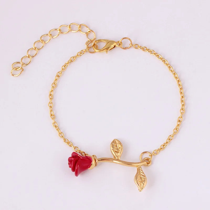 Fashion Red Rose Bracelet Temperament Simple Flower Bracelet Bangle Classic 3 Color Women Chain Bracelet Jewelry Gift MegaBDM