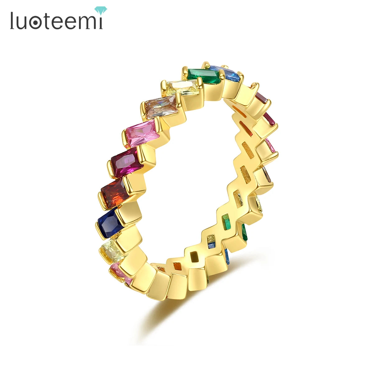 LUOTEEMI Rainbow Zirconia Trending Colorful Rings for Women 2022 Fashion Finger Ring Ladies