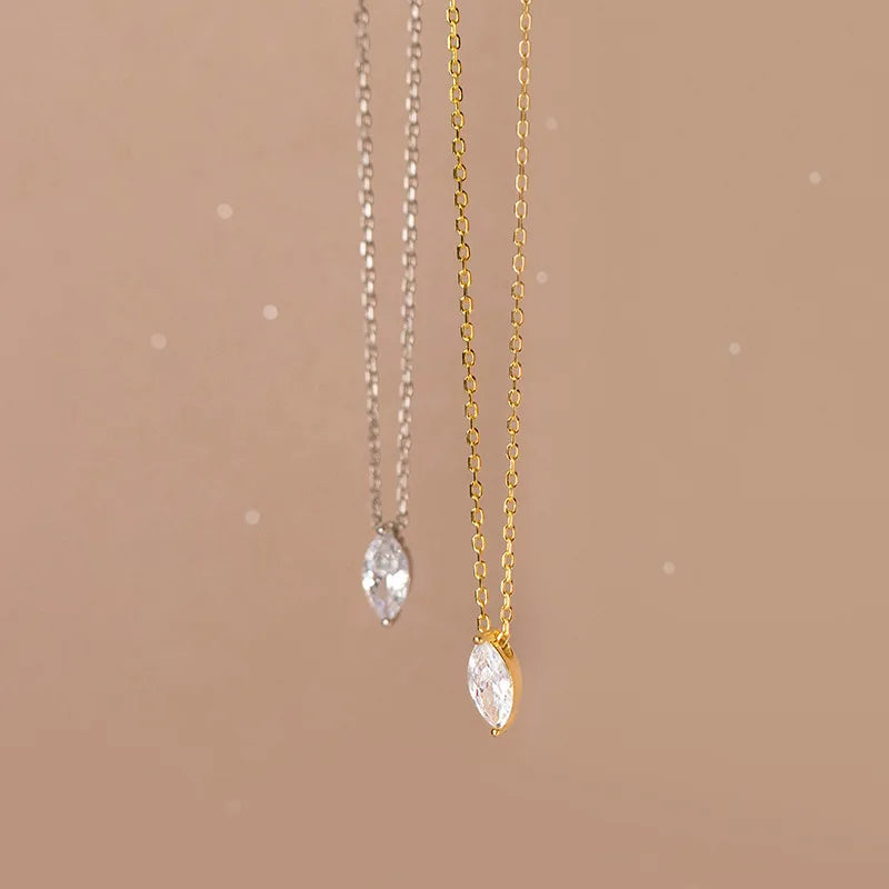 Wholesale Fashion Minimalist Jewelry 925 Sterling Silver Marquise Eye Oval Shaped Diamond Zircon Gold Plated Necklaces Women