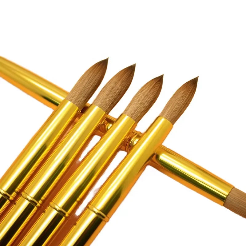 1Pc Nail Art Brush Painting Sable Gold Metal Handle Round Manicure Art Salon Drawing Tools for Salon